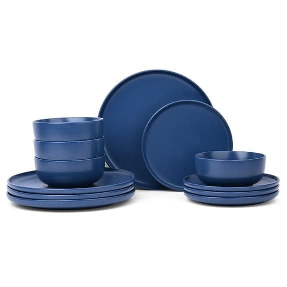 Mainstays Alessandra 12-Piece Stoneware Dinnerware Set, Blue