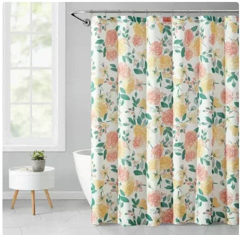 Mainstays Floral Flowers Polyester Shower Curtain, 72" x 72", Pink