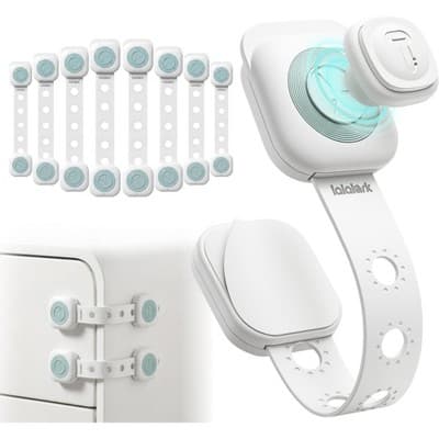lalalark 8 Pack Magnetic Cabinet Locks Baby Proofing Adjustable Strap 3M Adhesive No Drill Kids Safety Baby Locks for Door, Fridge, Drawers Furniture