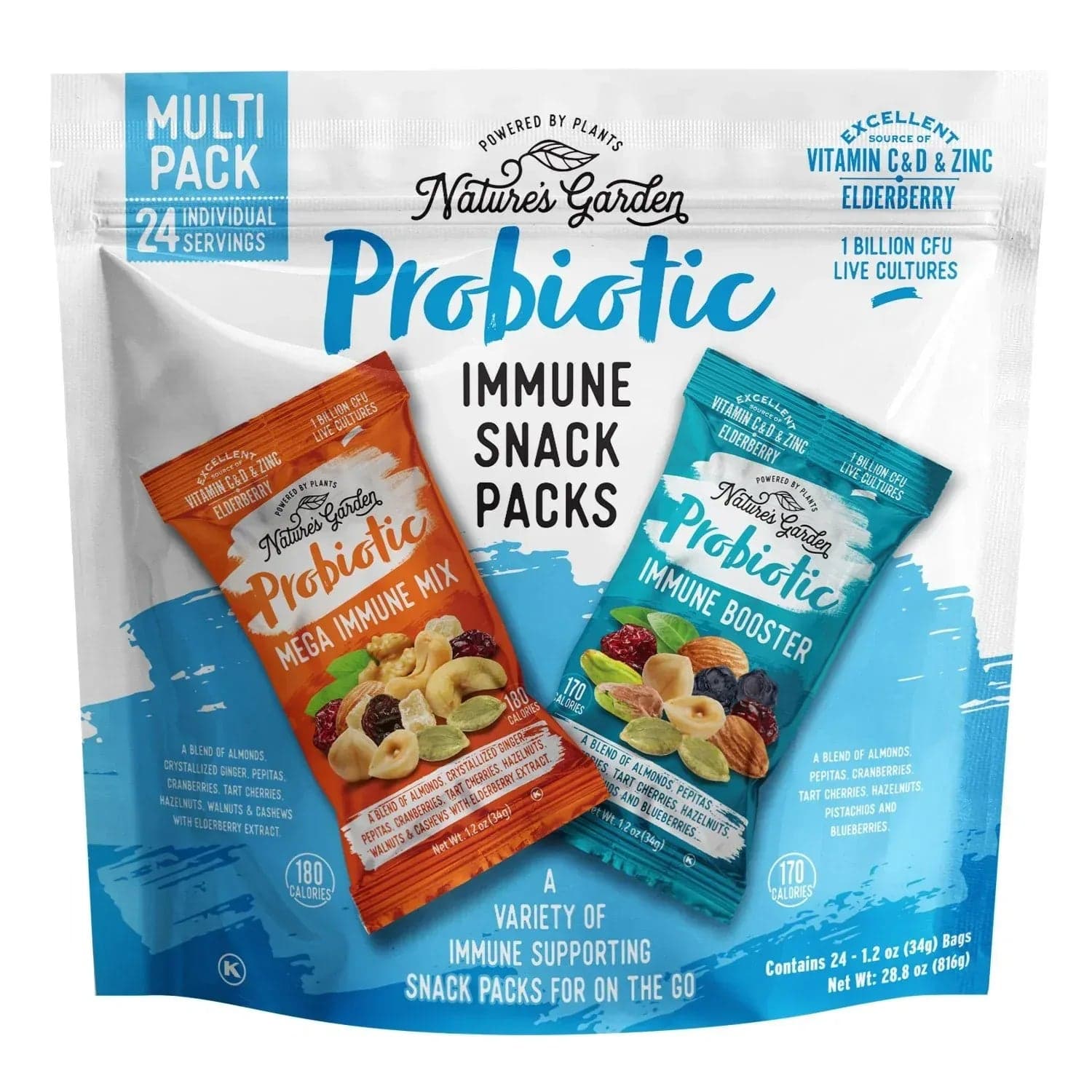 Nature's Garden Probiotic Immune Booster Trail Mix, Variety Pack, 1.2 oz., 24 pk.