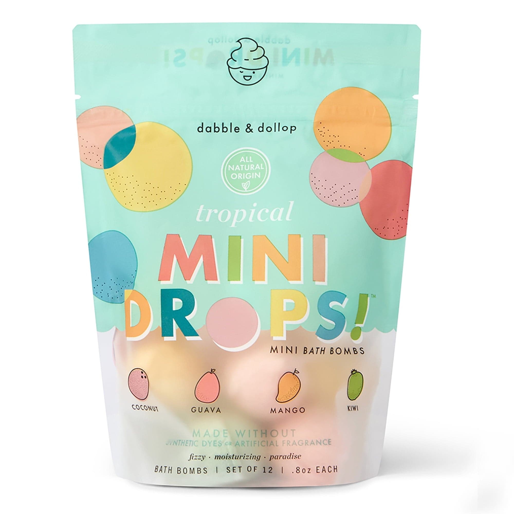 Dabble & Dollop Mini Bath Bombs, Tropical, 12 Pack