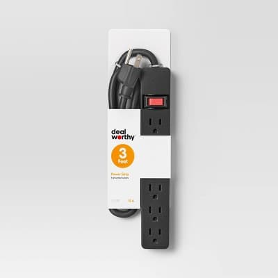 3’ 6 Outlet Indoor Power Strip Black – Dealworthy: 15A, 1875W, 14 AWG, 8ft Extension Cord, 3 Conductors