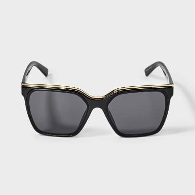 Women's Plastic Square with Metal Top Sunglasses - A New Day Black