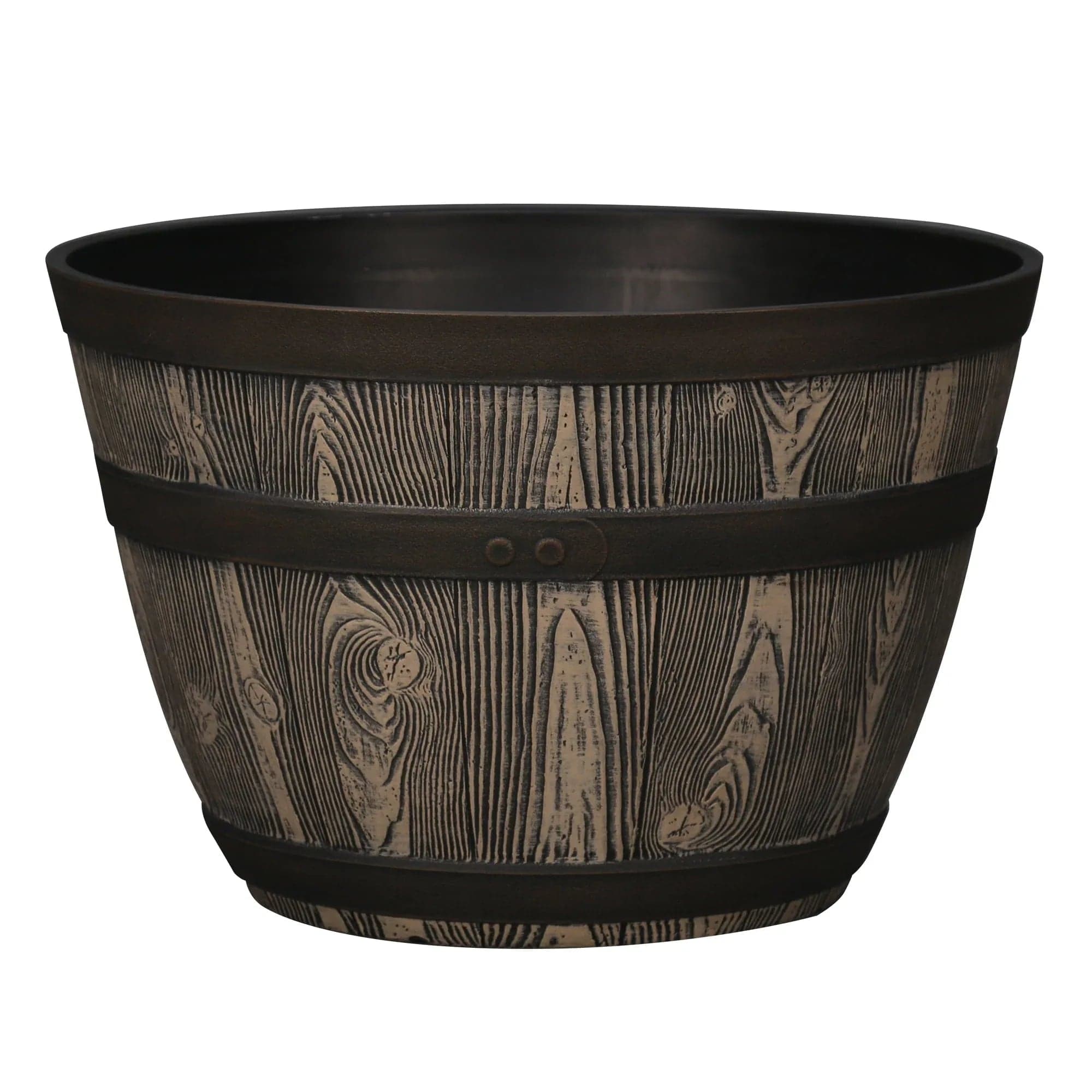 Better Homes & Gardens Whiskey Barrel Brown Resin Planter