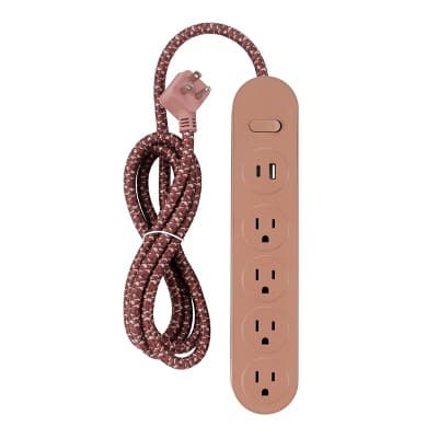 6' 4 Outlet Power Strip USB Brown - Heyday