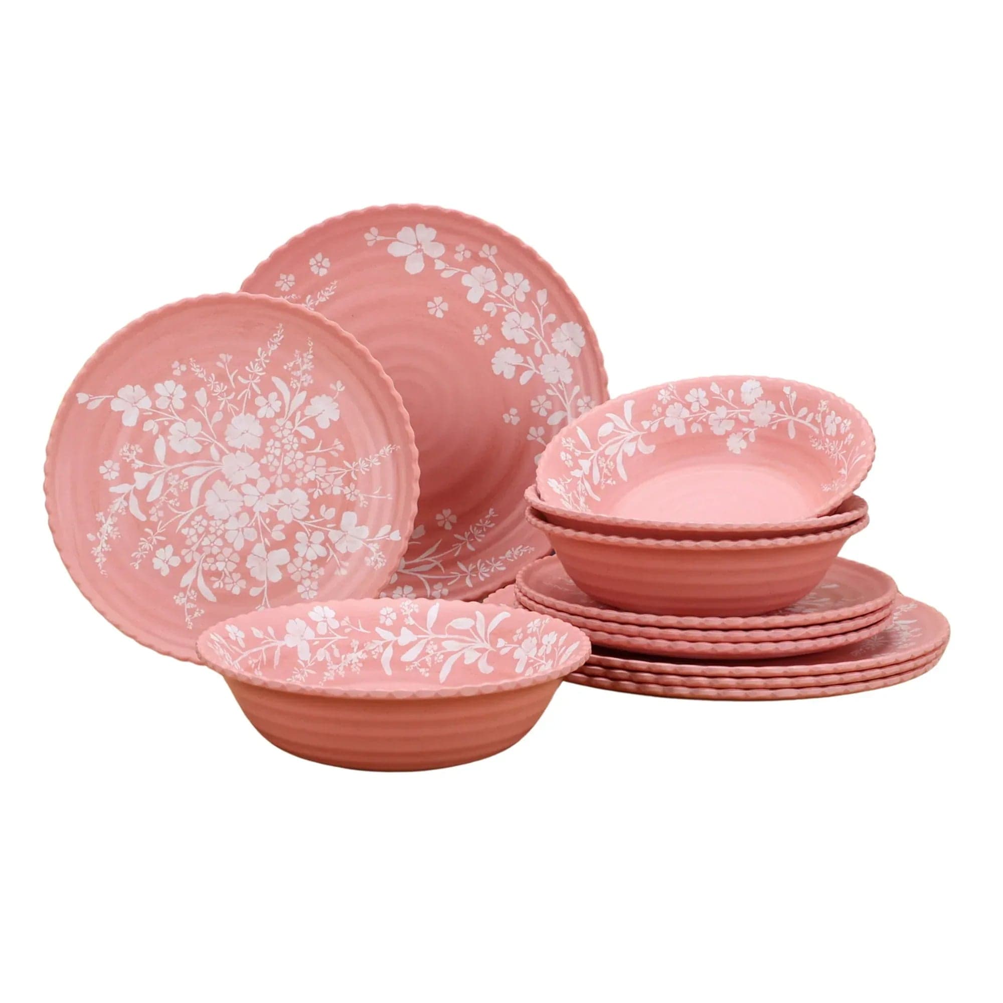 The Pioneer Woman Daisy 12-Piece Bamboo Melamine Dinnerware Set, Pink