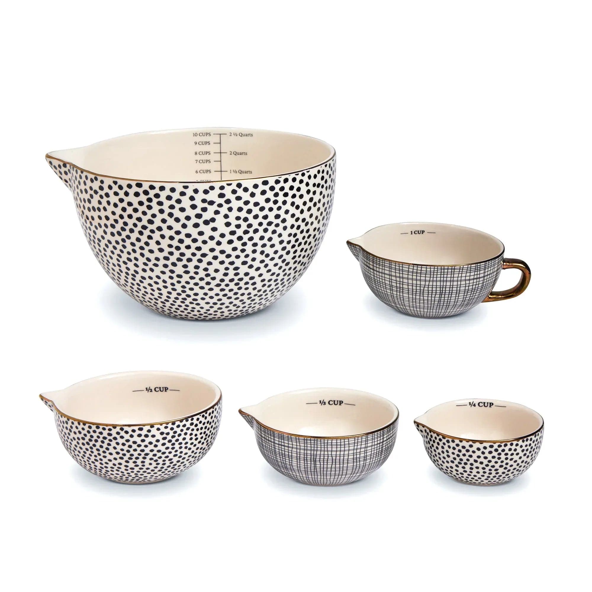 Thyme & Table 5-Piece Ceramic Mixing Bowl and Measuring Bowl Set, Dot Pattern
