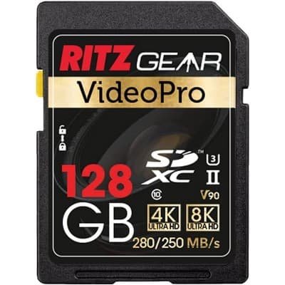 Ritz Gear 64GB High-Speed SDXC UHS-II SD Card, C10, U3, V90, Full-HD & 8K, for DSLR Video Cameras