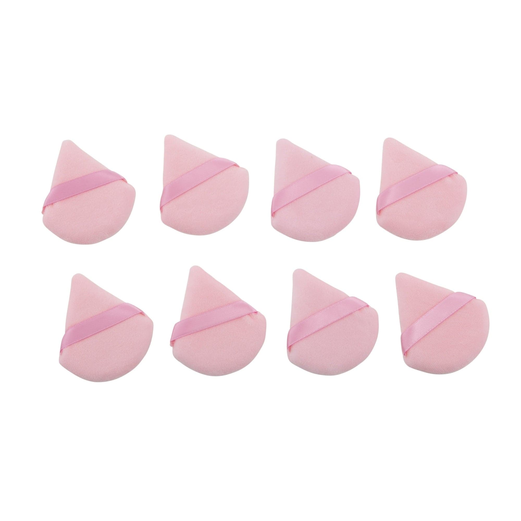 Triangle Puffs Makeup Sponges, 8 Pack in Organizer, Super Soft with Satin Ribbon Finger Hold, Pink