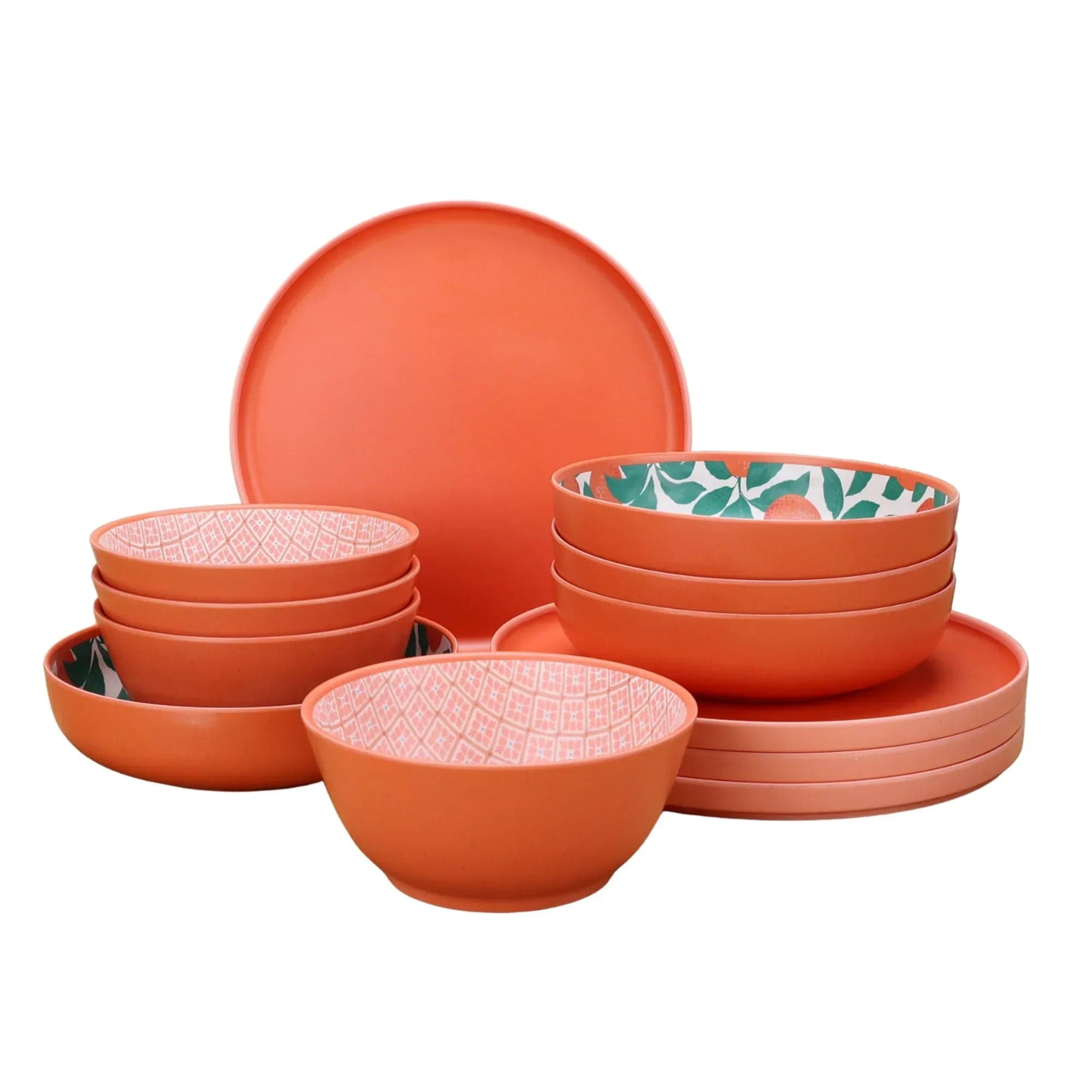 Mainstays by Becky G. & Alejandra Bamboo Melamine 12-Piece Dinnerware Set, Orange
