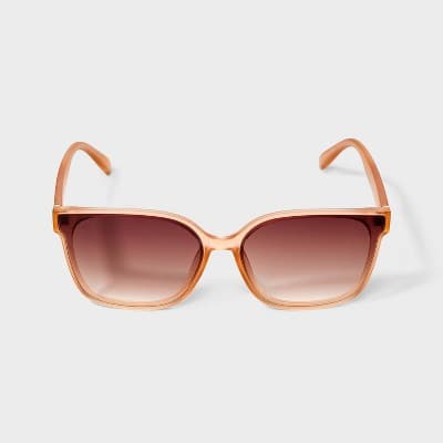Women's Shiny Plastic Rectangle Sunglasses with Gradient Lenses - Universal Thread Pink Tort