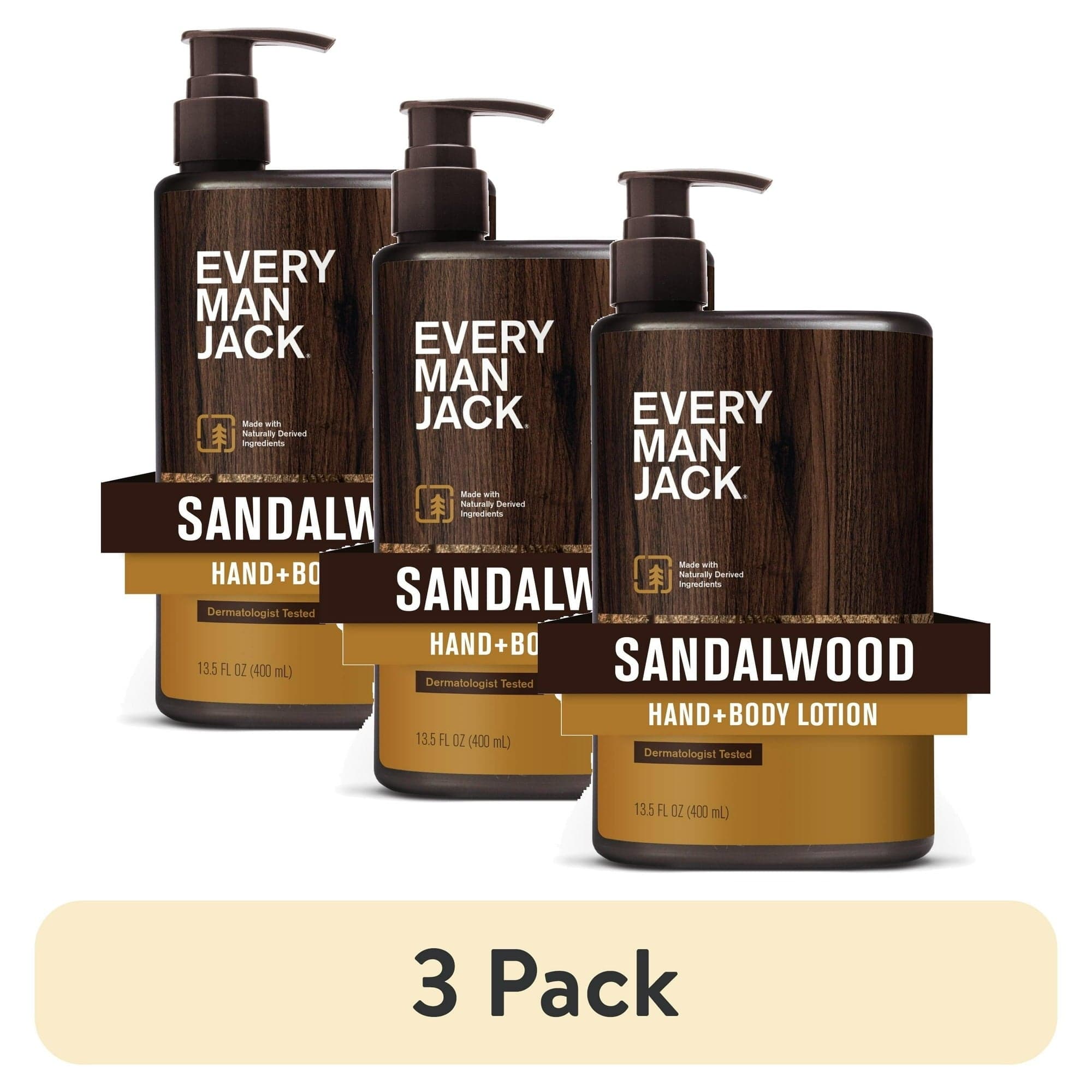 Every Man Jack Men's Sandalwood Hand & Body Lotion, 13.5 oz (Pack of 3)