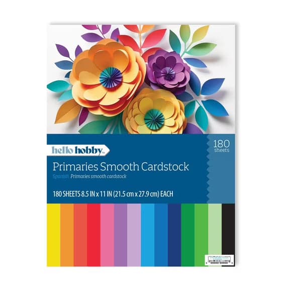 Hello Hobby Smooth Dyed to the Core Primaries Cardstock Pack, 8.5 x 11 Inches, 180 Sheets