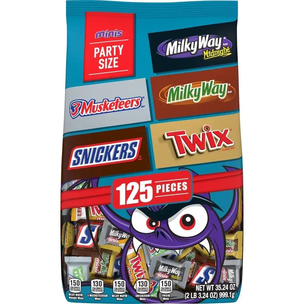 Mars Mixed Snickers, Twix, Milky Way & 3 Musketeers Chocolate Halloween Candy, 125 Count