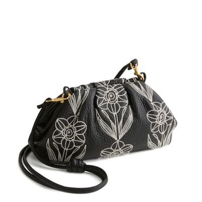 Vera Bradley Women's Leather Small Taber Crossbody Bag Black and White Tulip