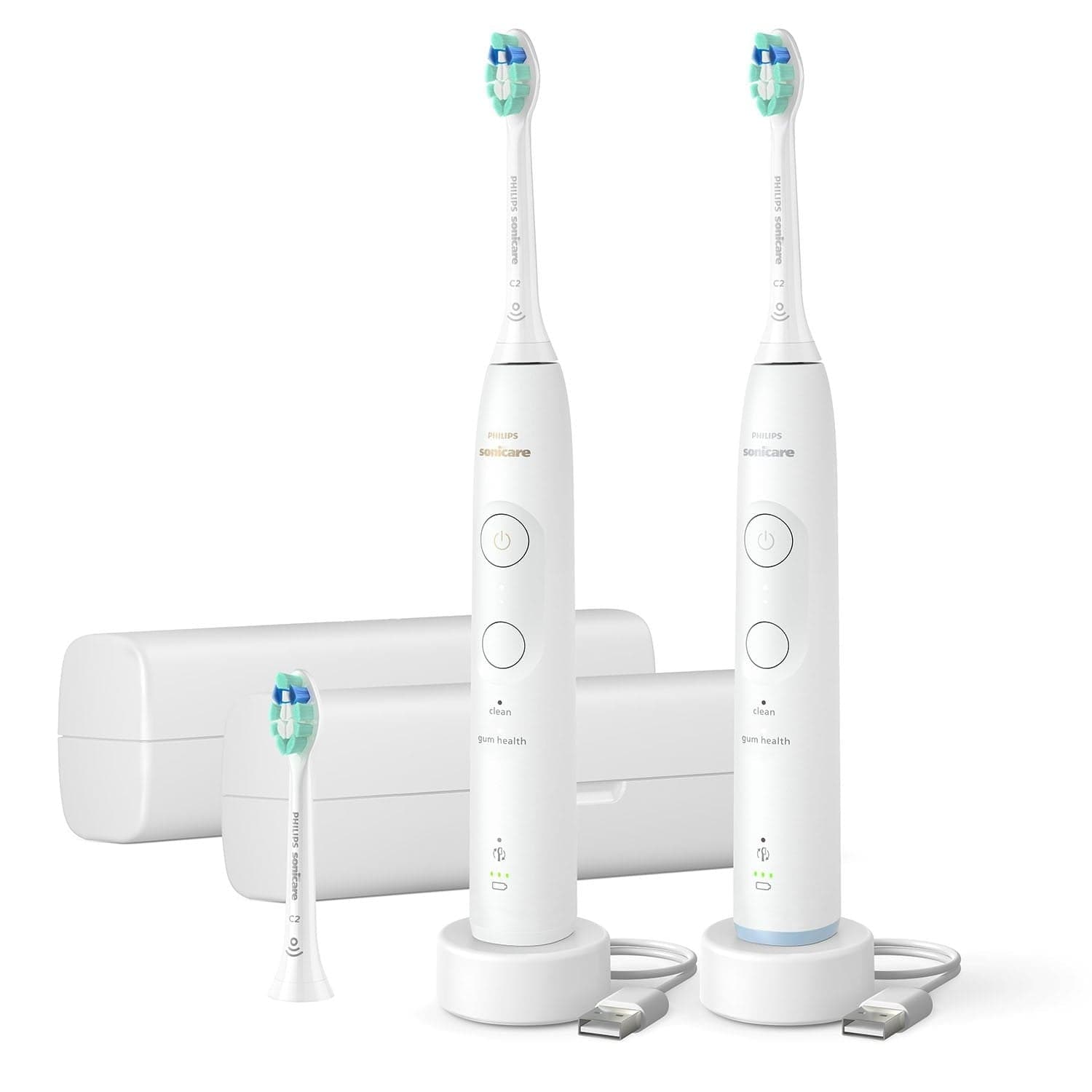 Philips Sonicare Total Clean Rechargeable Toothbrush, White Handles, 2 pk.