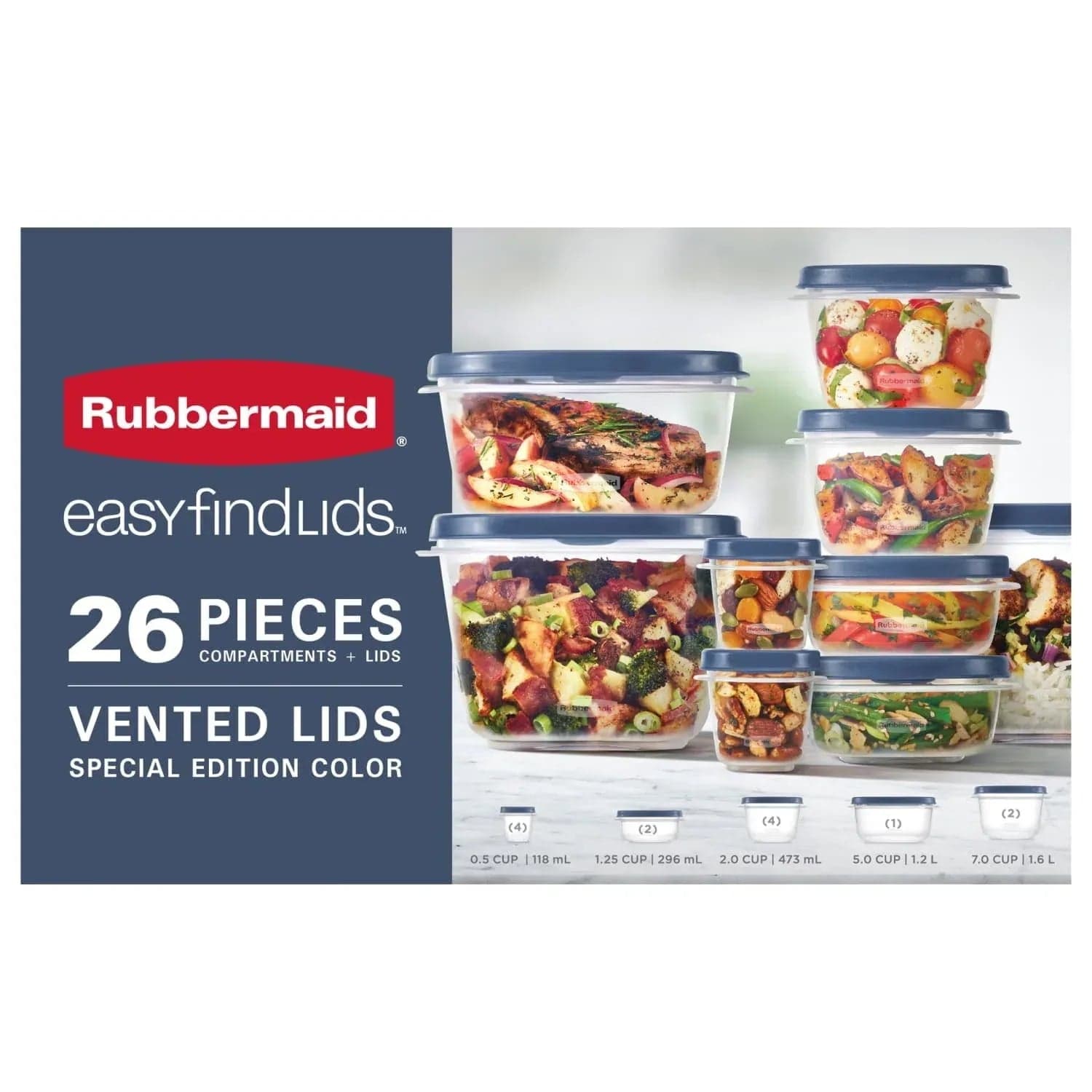 Rubbermaid Easy Find Lids Food Storage Containers with Vented Lids, 26 Piece Set