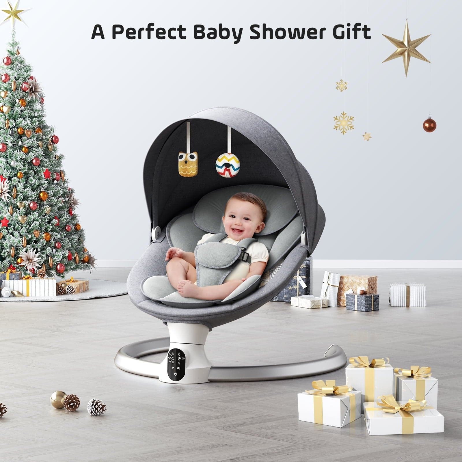 Doulami Electric Baby Swing for Newborn to Toddler, Portable Infant Swing Rocker with Remote & App Control & IMD Touch Panel, 5 Sway Speeds, 10 Lullabies