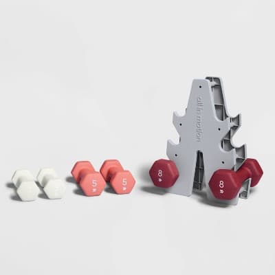 Basic Hand Weight Set Pink/White/Magenta - All In Motion: Iron Dumbbells with Rack