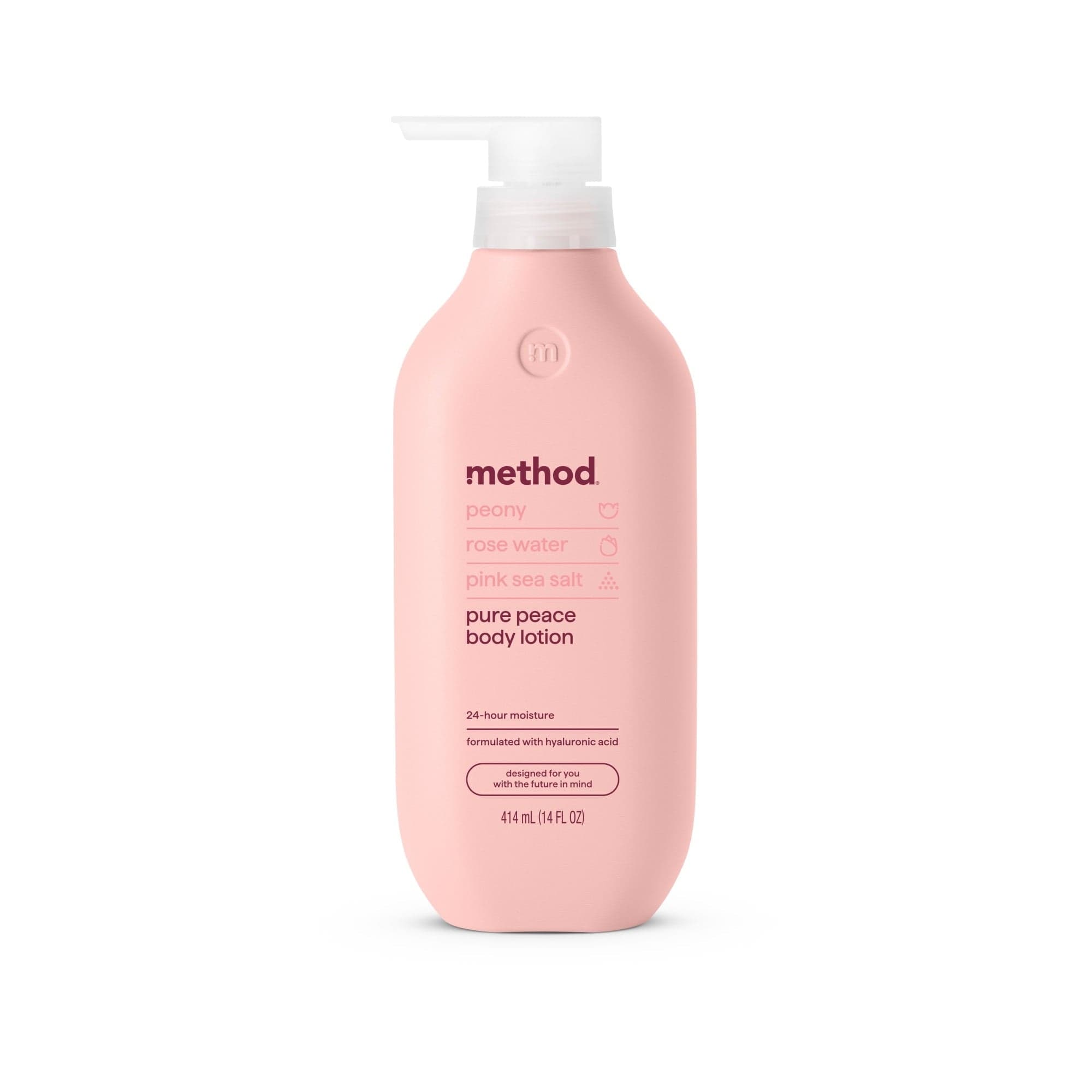 Method Body Lotion, Pure Peace, Rose Water, Peonies + Pink Sea Salt, 24 Hours of Moisture, 14 oz (Pack of 3)