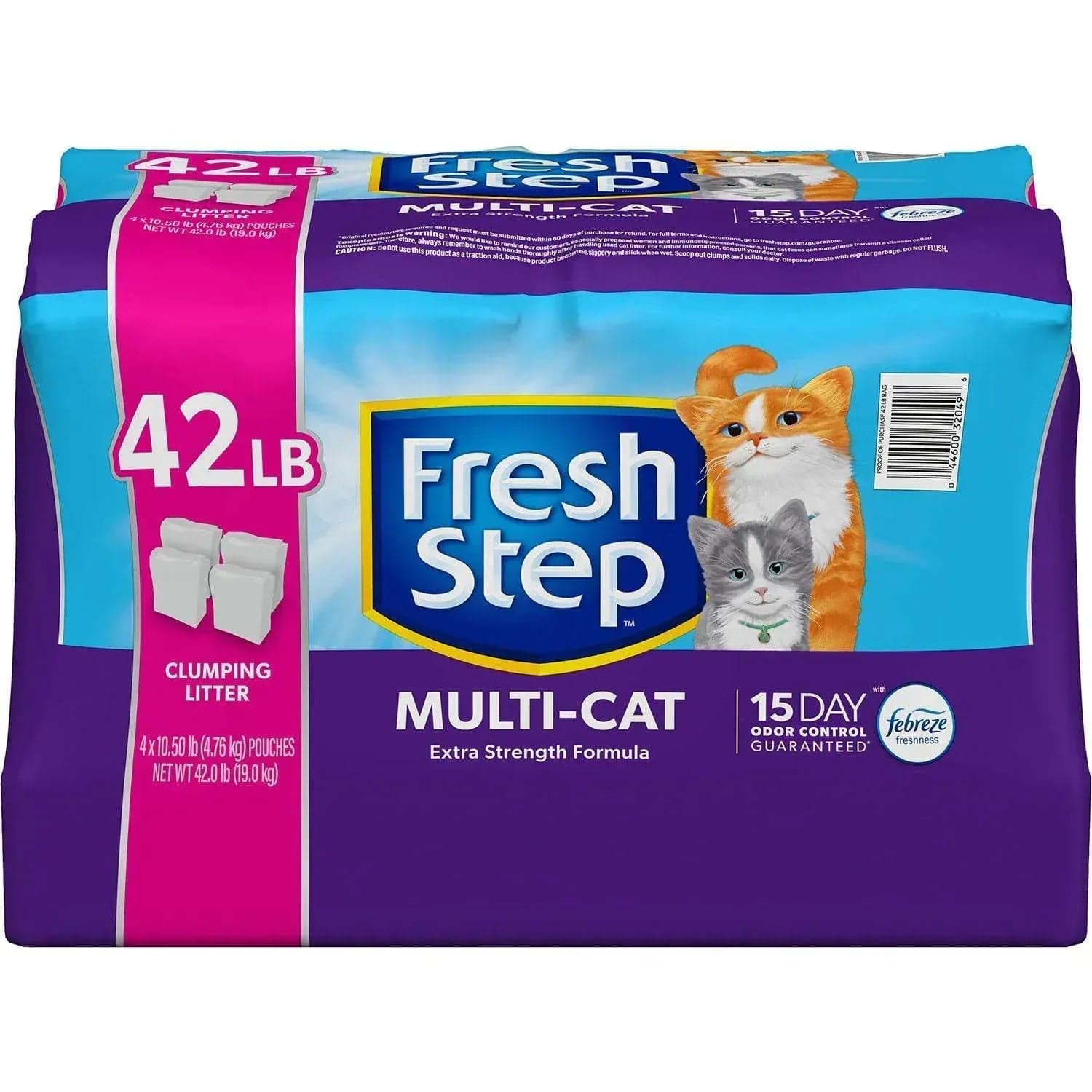 Fresh Step Extra Strength Multi-Cat Scented Clumping Litter, Febreze Fresh Scent, 42 lbs.
