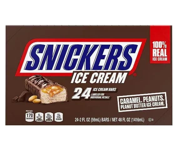 Snickers Ice Cream Chocolatey Caramel Peanut Butter Ice Cream Bars, Individually Wrapped, 24 pk./2 oz.