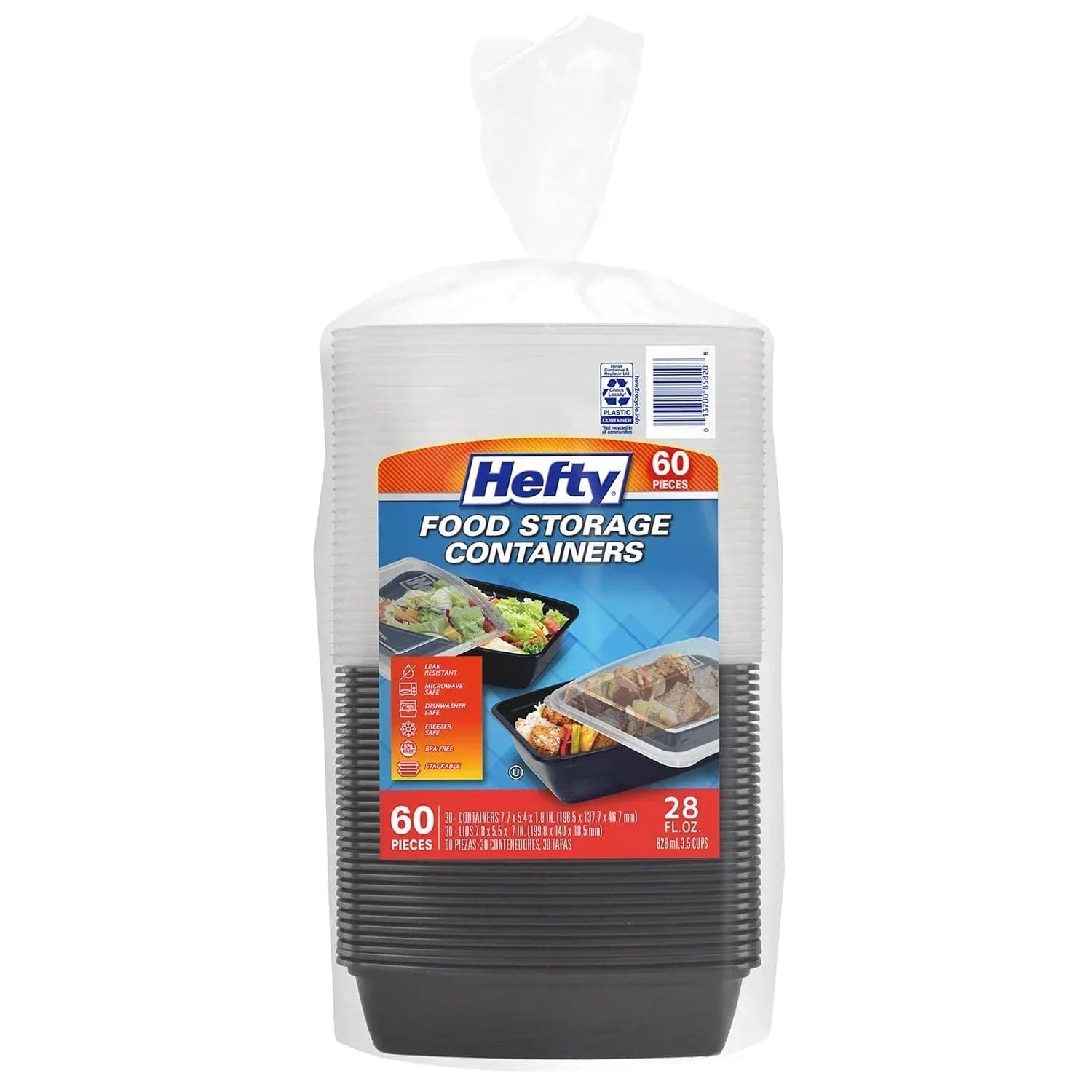 Hefty Food Storage Containers with Lids, 28 oz., 60 pc.