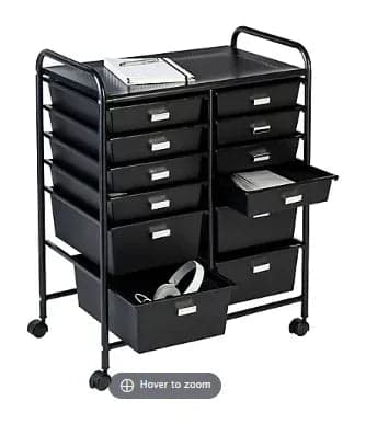 Honey-Can-Do 12-Drawer Rolling Storage and Craft Cart Organizer, Black