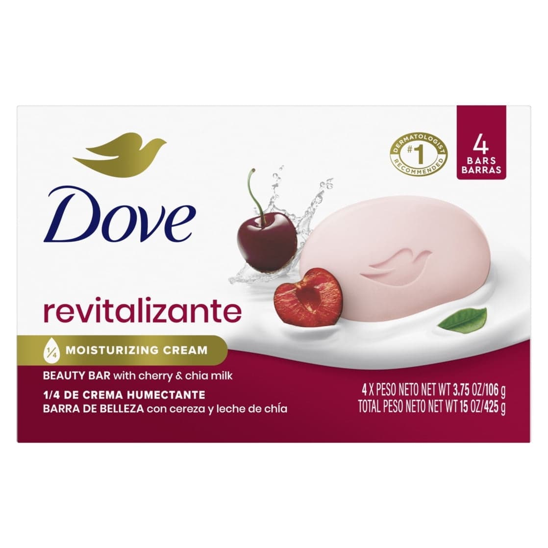 Dove Revitalizante Cherry & Chia Milk Beauty Bar Soap, 3.17 oz, 4 Bars