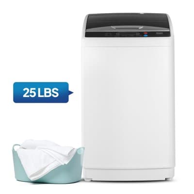ROVSUN 25LBS Portable Washing Machine, Full-Automatic Electric Laundry Machine with Stainless Steel Drum, 110V Compact Washer with Drain Pump