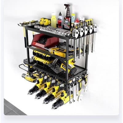 Power Tool Storage Wall Mounted Rack, 4 Layer Power Drill Tool Holder for 4 Power Drill Tools, Heavy Duty Tool Shelf for Garage, Workshop