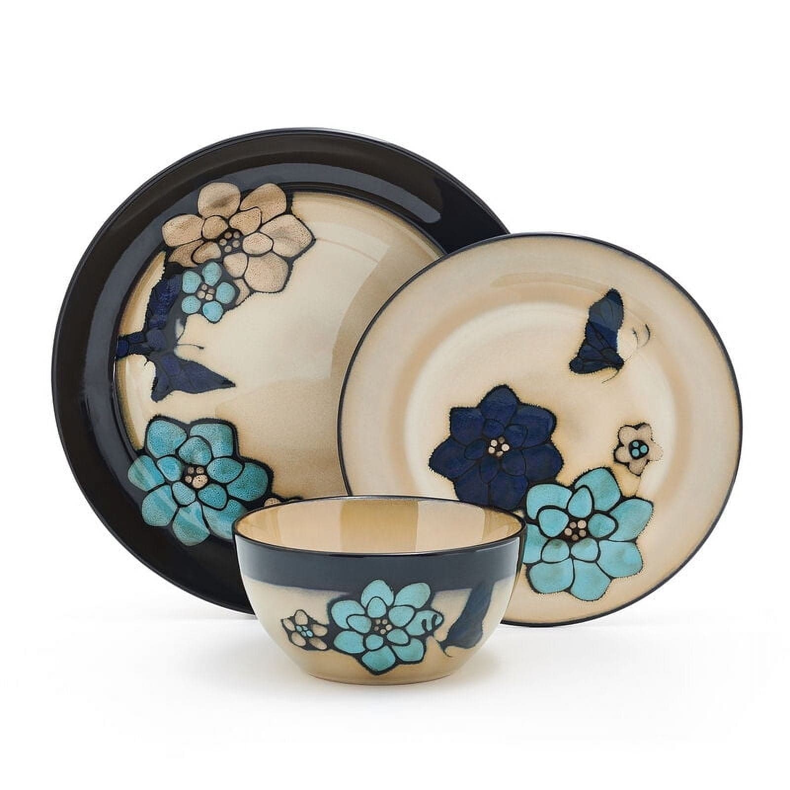 Pfaltzgraff Painted Butterfly Blue 12-Piece Stoneware Dinnerware Set