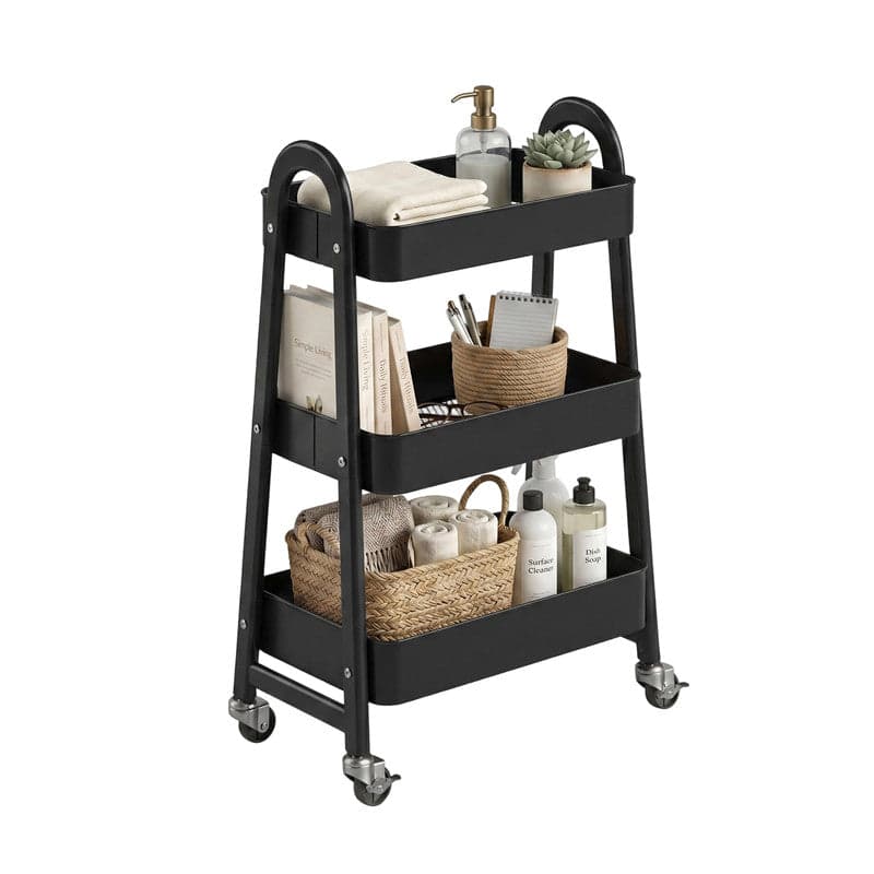 Gianna Utility Cart, Metal, 3-Tier, Lockable Caster Wheels, 360° Rolling, Black