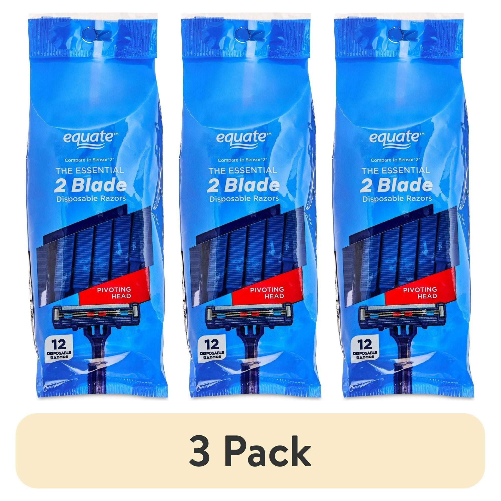 Equate 2-Blade Disposable Razors, Blue, 12 Count (3 Pack)