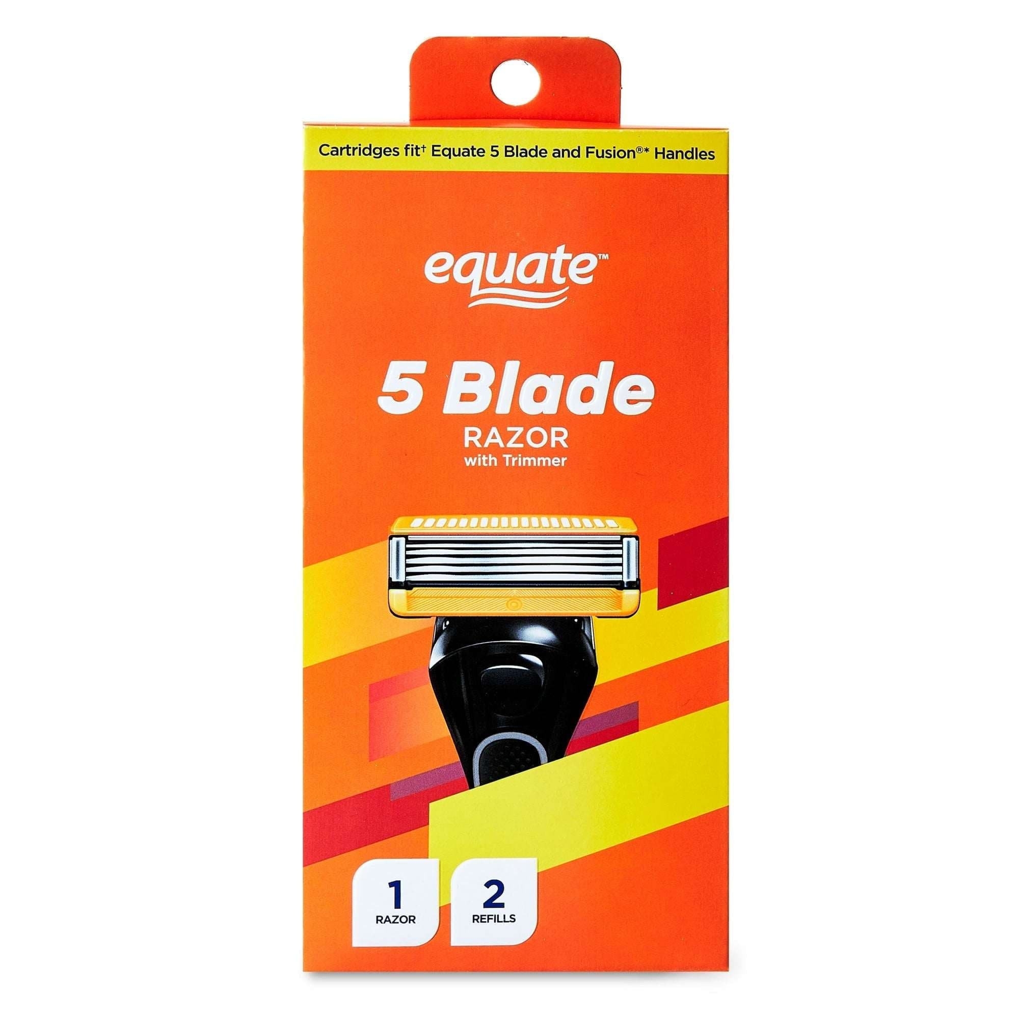 Equate Men's 5-Blade Razor with Trimmer and 2 Cartridge Refills, Black