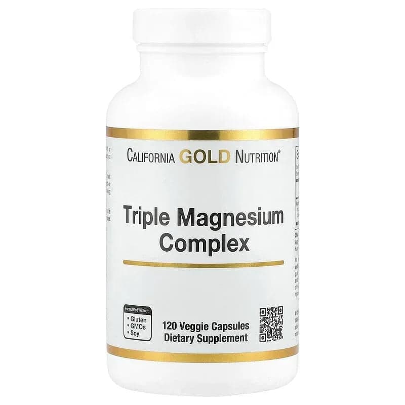 California Gold Nutrition, Triple Magnesium Complex, Malate, Citrate & Bisglycinate Chelate, 120 Veggie Capsules (105 mg per Capsule)