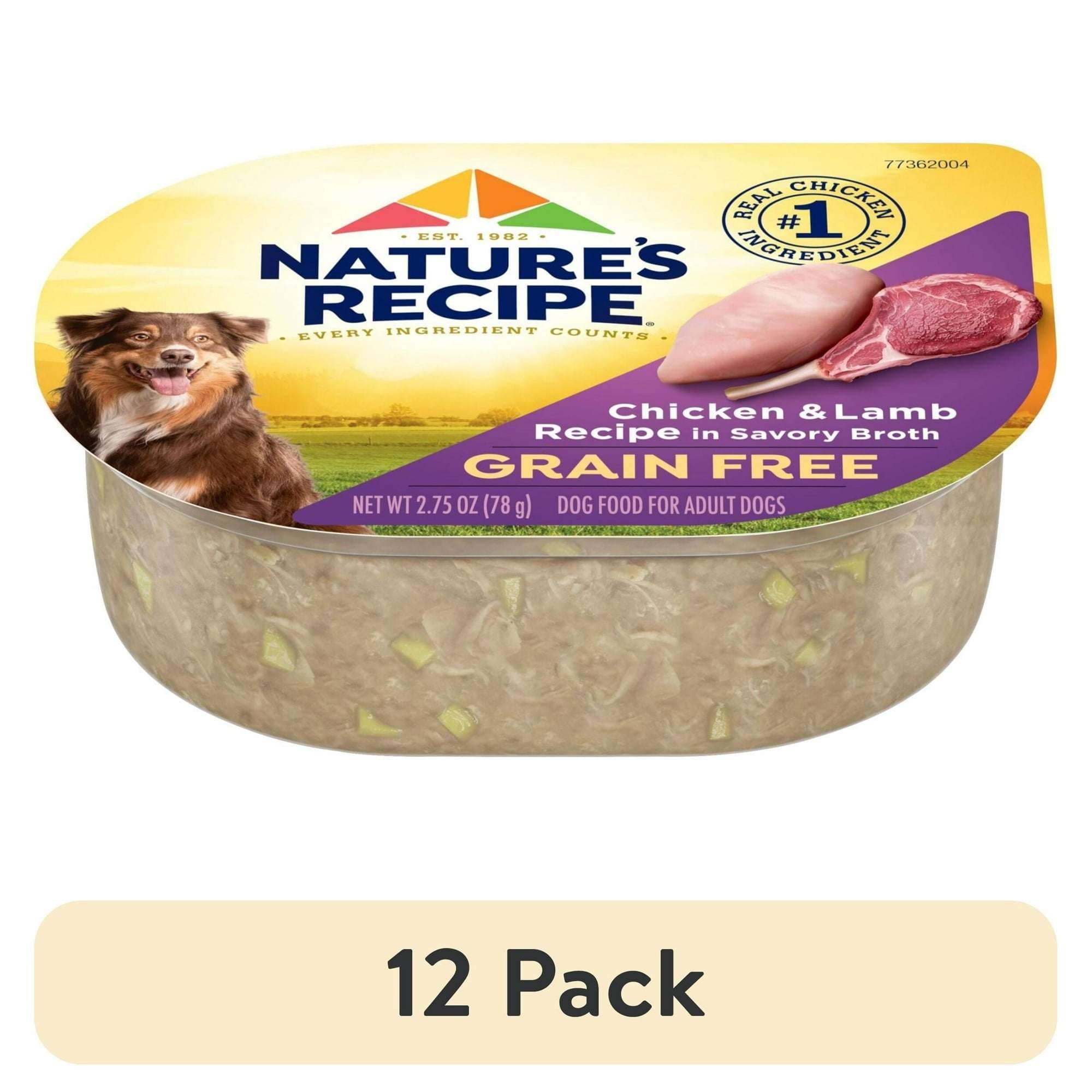 Nature's Recipe Grain Free Chicken & Lamb in Savory Broth Wet Dog Food, 2.75 oz Cup, 12 Pack