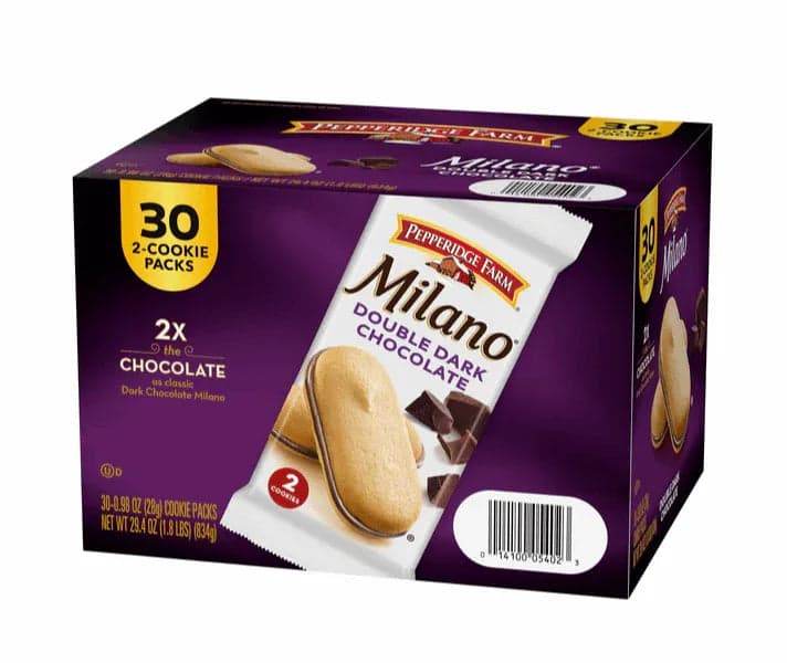 Pepperidge Farm Milano Cookies, Double Dark Chocolate, 0.98 oz (30-pk)