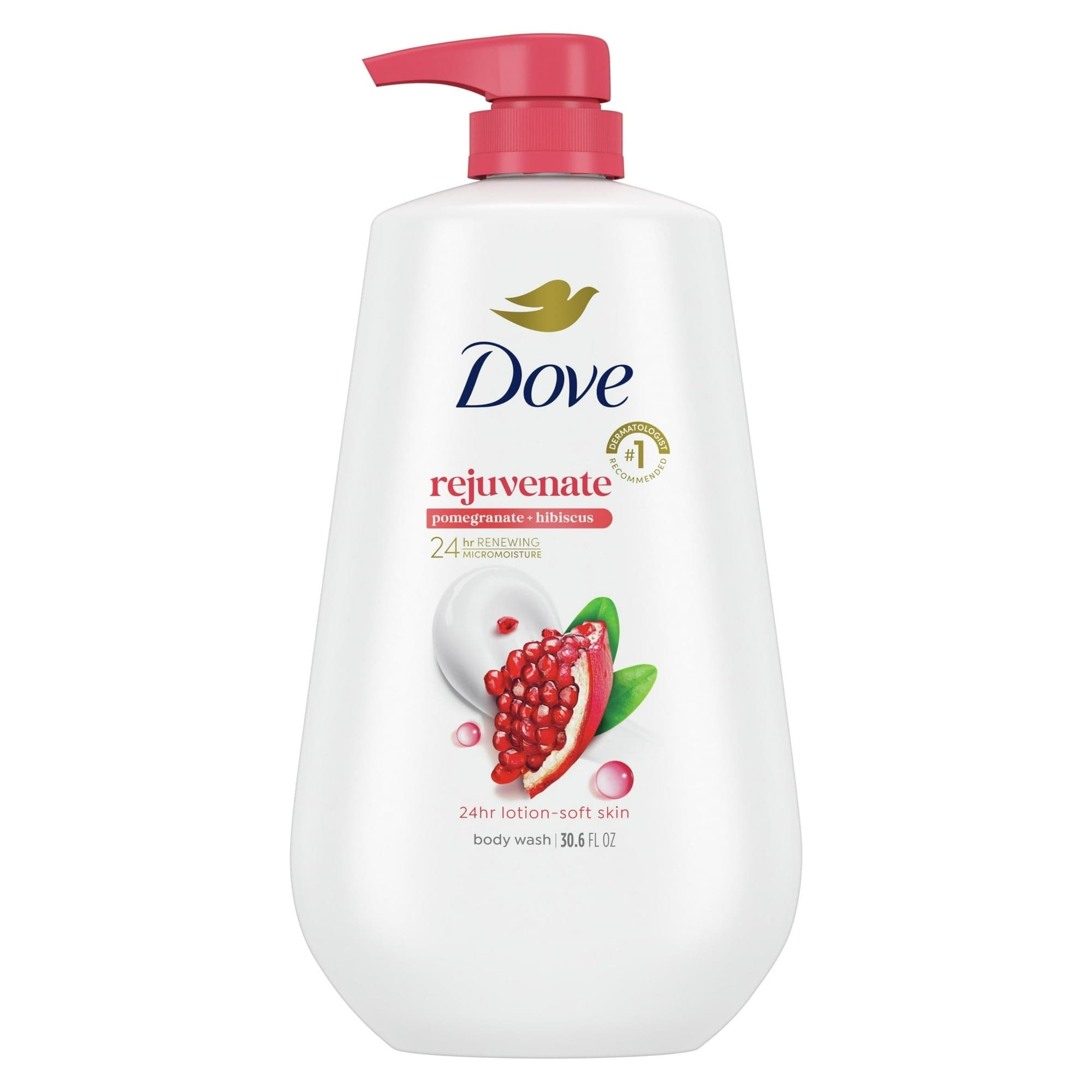 Dove Body Wash for Women Rejuvenating Pomegranate & Hibiscus, All Skin Types, 30.6 oz with Pump
