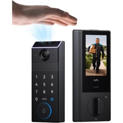 eufy Security Smart Lock FamiLock S3 Max with Palm Vein Recognition | Internal Video Screen, BHMA Grade 1, WiFi Deadbolt+2K HD Doorbell Camera