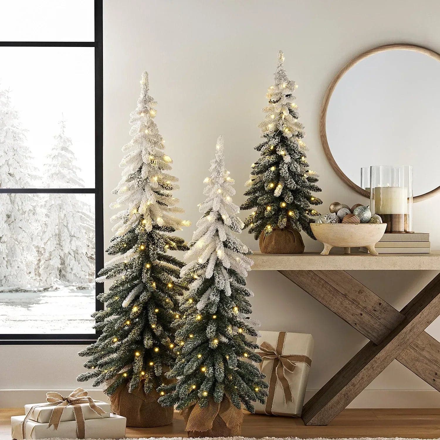 Member's Mark Pre-Lit Frosted Topiaries, Set of 3
