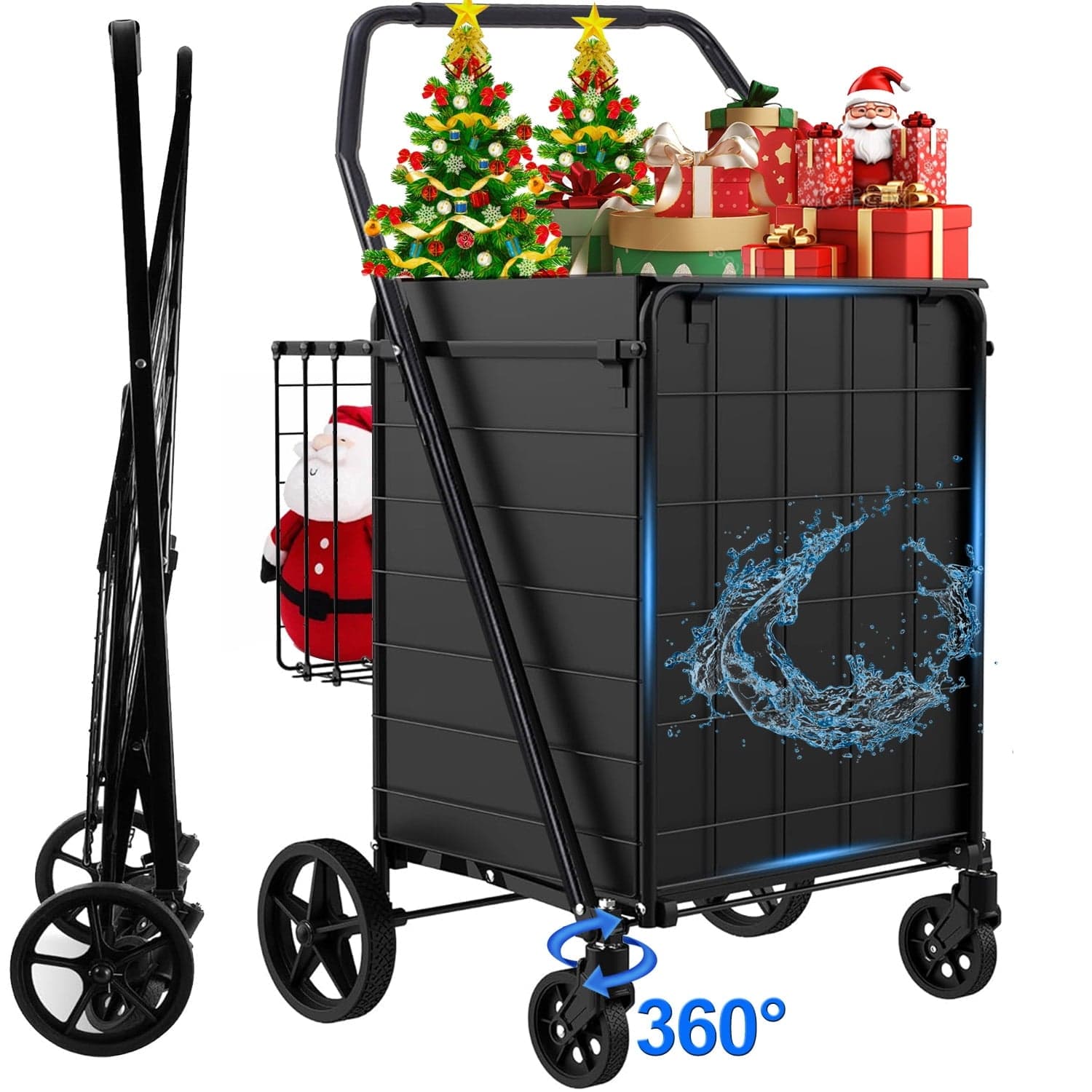 Folding Heavy Duty Shopping Cart with Removable Basket and 360° Swivel Wheels