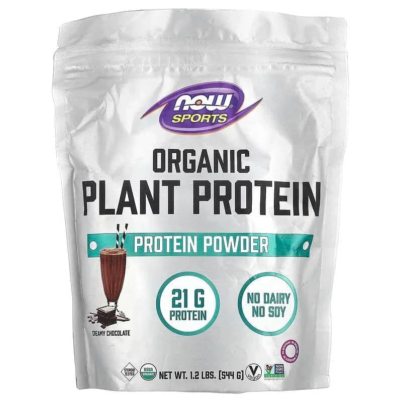 NOW Foods Sports Organic Plant Protein Powder, Unflavored, 1 lb