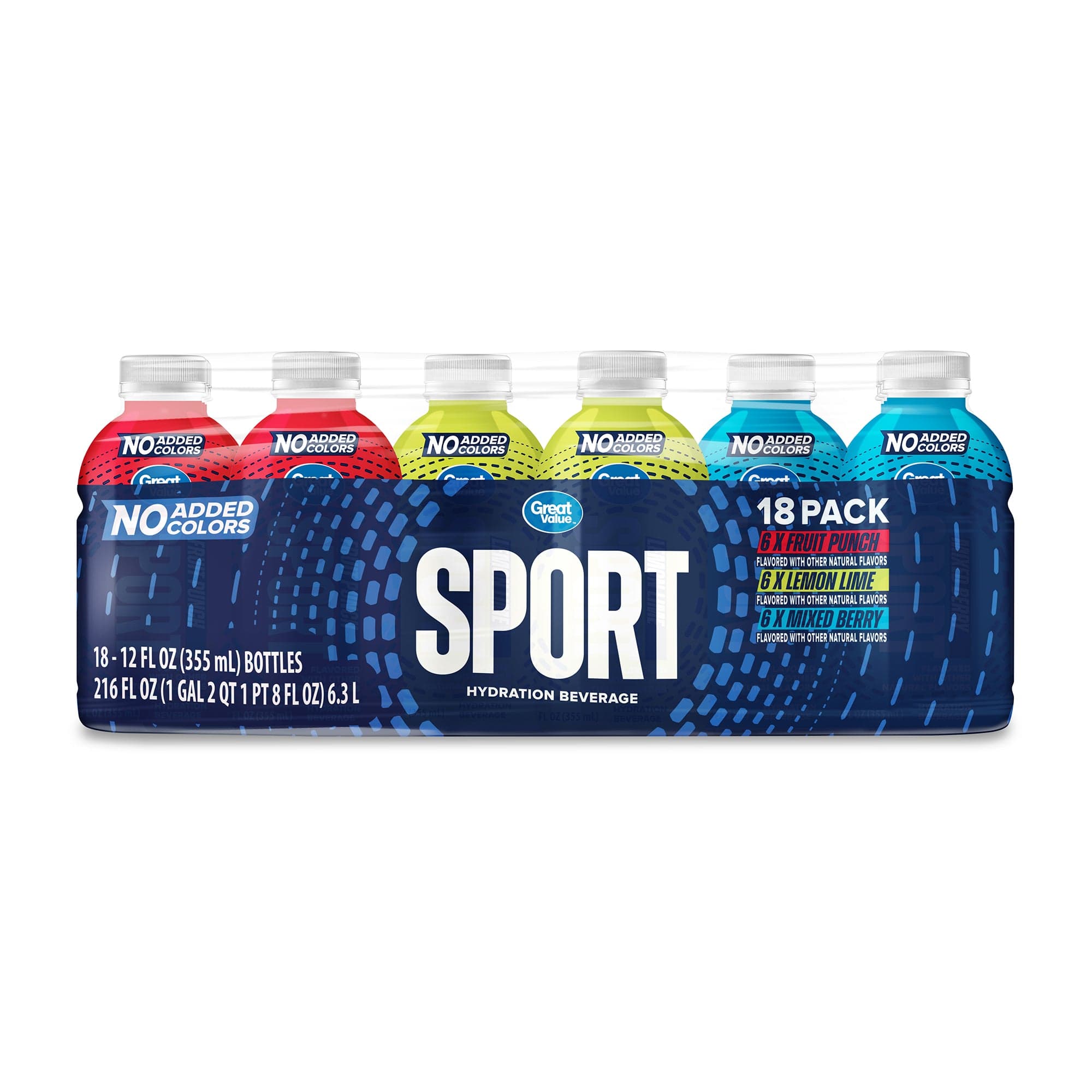 Great Value Sport Hydration Beverage, Variety Pack, 12 fl oz, 18 Count