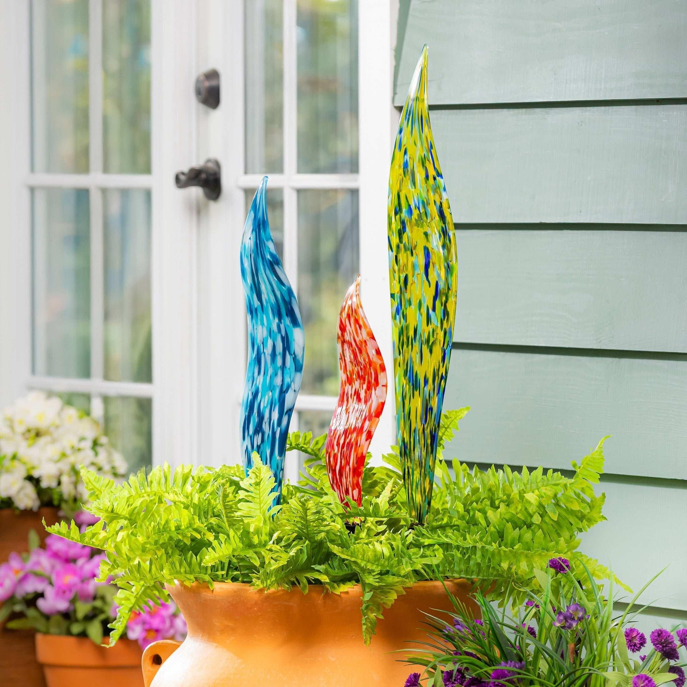 Glass Garden Stakes, Set of 3