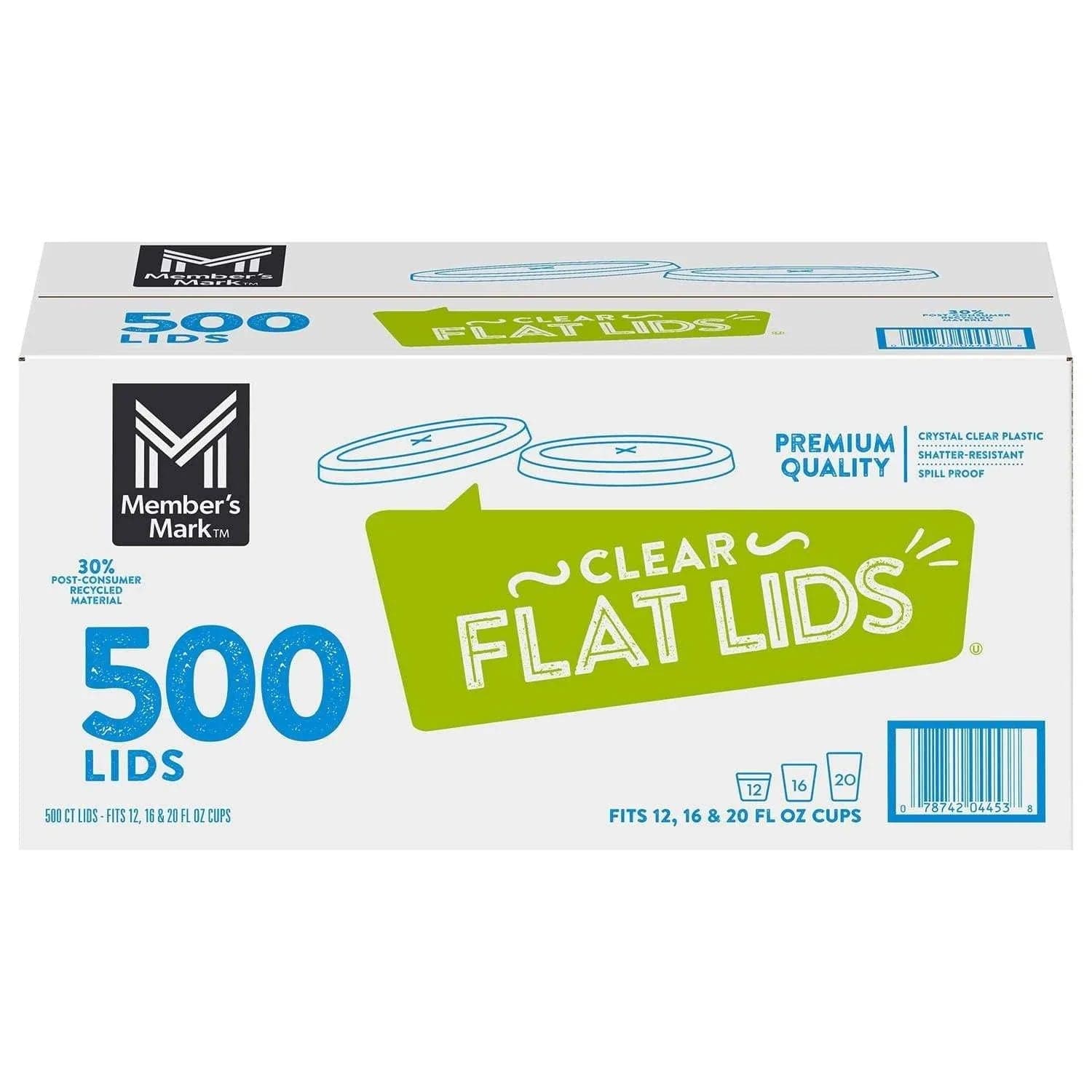Member's Mark Clear Flat Plastic Lids with Straw Slot, 500 ct