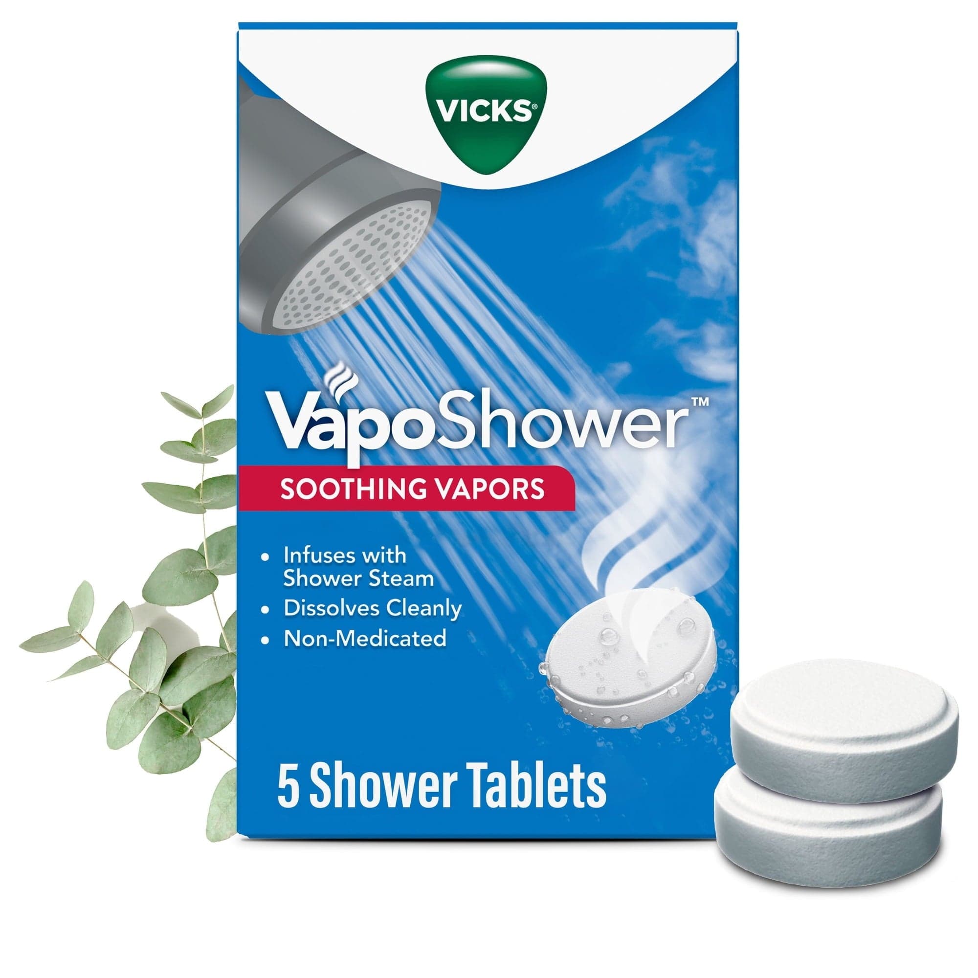 Vicks VapoShower Tablets, Menthol Scent Non-Medicated Shower Steamers, 5 Count