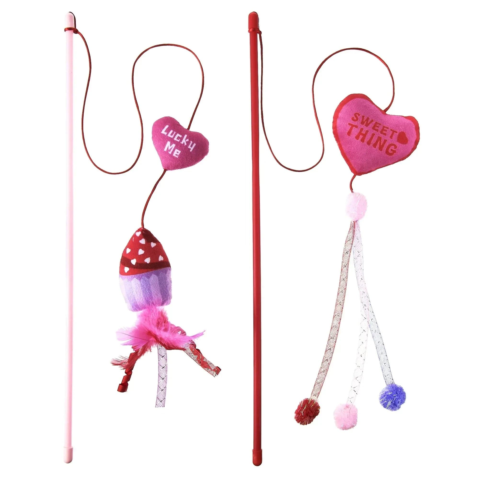 Vibrant Life Valentine's Day Heart Teaser Wands with Catnip Cat Toys, Multicolor, 18", 2 Count