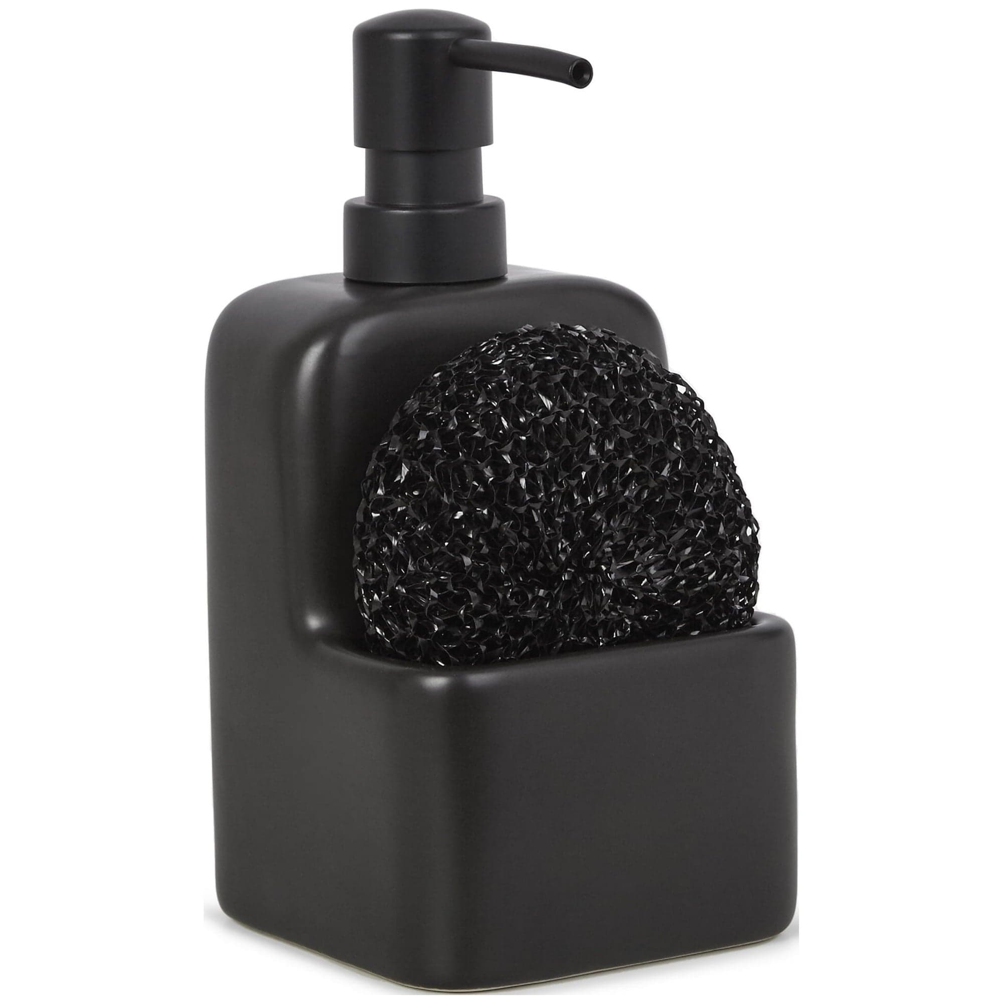 Mainstays Ceramic Kitchen Soap Dispenser with Pump and Sponge Holder, Black