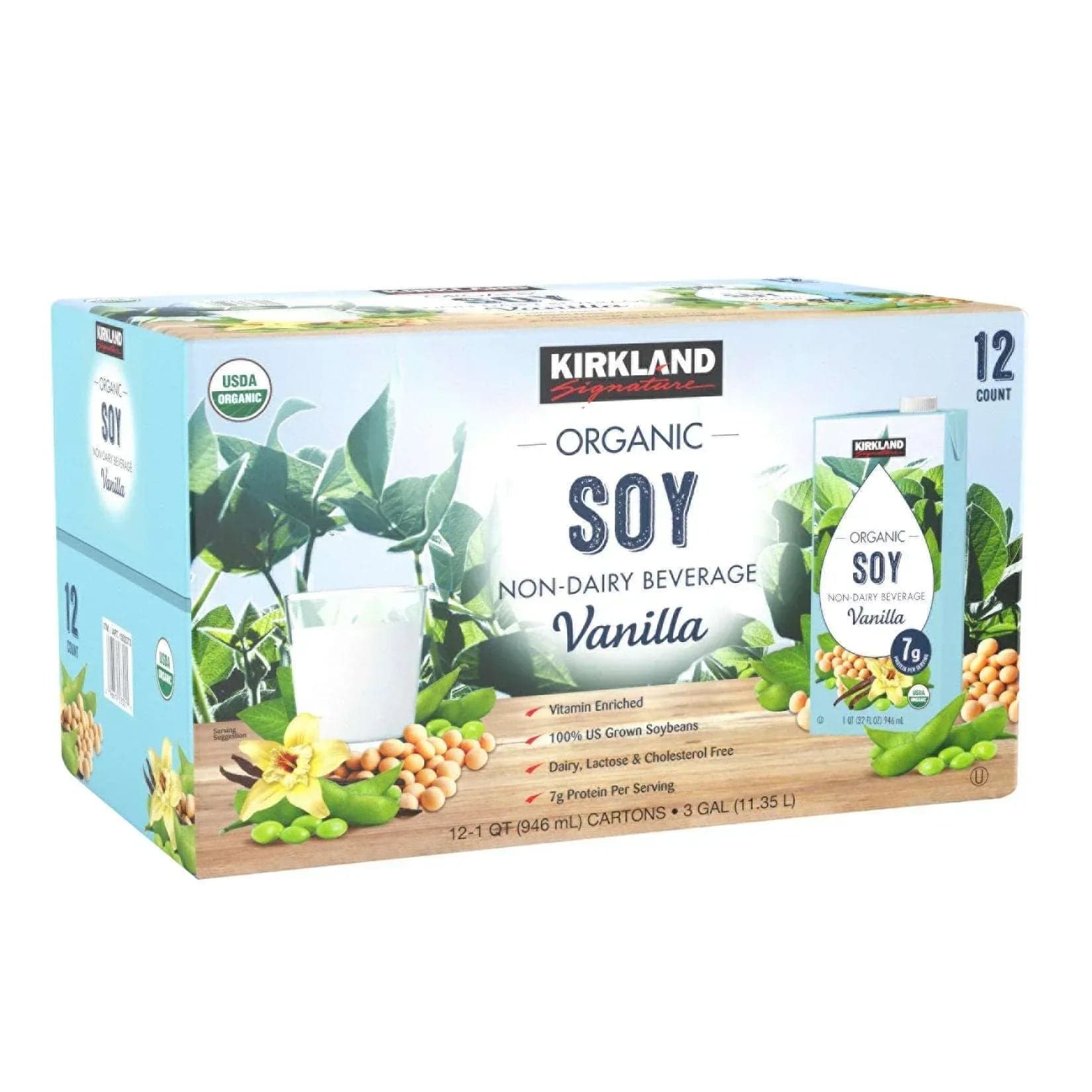 Kirkland Signature Organic Soy Beverage, Vanilla, 32 fl oz, 12-Count